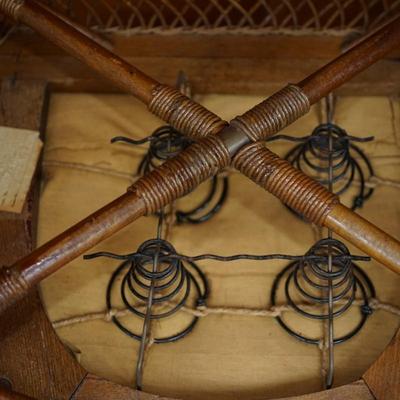 PERFECT VINTAGE DUO FOR THE PORCH OR HOME. VINTAGE WICKER ROCKERS OF NATURAL TONE & SOUTHWEST FABRIC SEATS &BACK