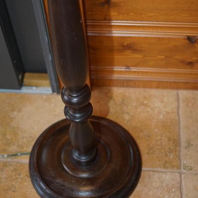 EARLY 20TH CENTURY FLOOR LAMP OF WOOD/ 1940'S SHADE WITH SCENIC WOODLAND SCENE