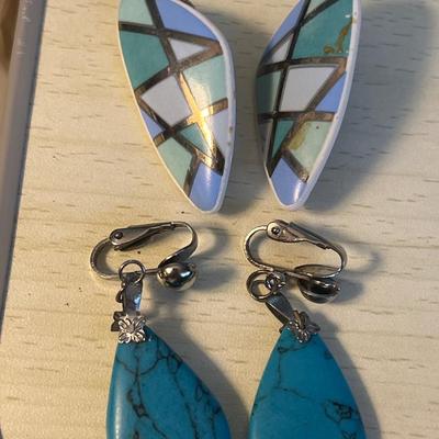 Blue and turquoise toned Clip on earrings