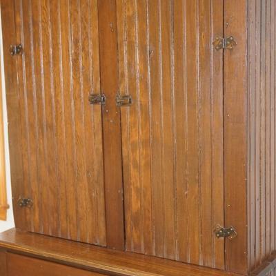 1880-1890's PINE WAINSCOT CABINET W/ SHELVES AND DRAWERS.