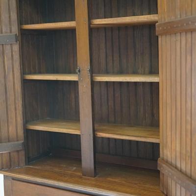 1880-1890's PINE WAINSCOT CABINET W/ SHELVES AND DRAWERS.