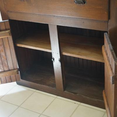 1880-1890's PINE WAINSCOT CABINET W/ SHELVES AND DRAWERS.