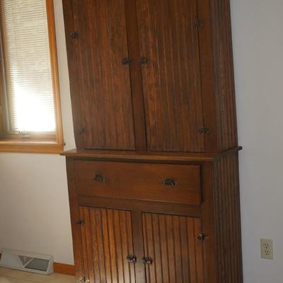 1880-1890's PINE WAINSCOT CABINET W/ SHELVES AND DRAWERS.