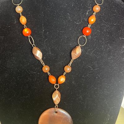 Brown and orange beaded necklace