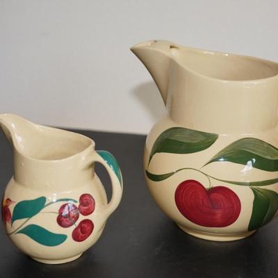 GROUPING OF THREE WATT WARE PITCHERS TO INCLUDE ICE LIP/ SILHOUETTE/ CHERRY PITCHER
