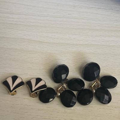 Black and gold toned clip on earrings