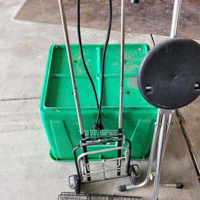 Cane with seat, sandwich griller and luggage dolly