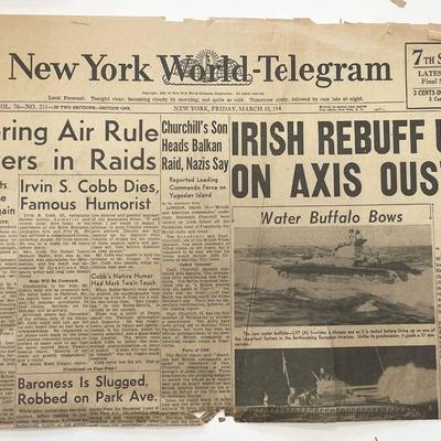 WWII 1944 New York World Telegram Original Vintage Newspaper