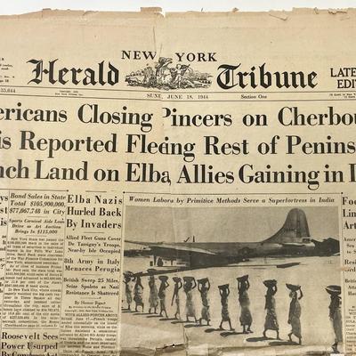 WWII 1944 New York Herald Tribune Original Vintage Newspaper