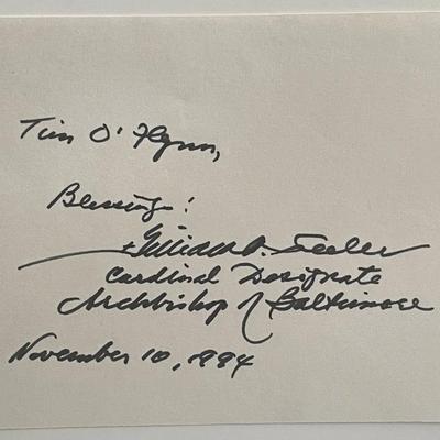 Archbishop of Baltimore William H. Keeler signed note