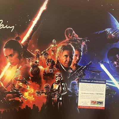 Star Wars Force Awakens Daisy Ridley signed mini poster. PSA authenticated
