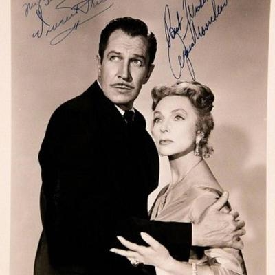 Vincent Price and Agnes Moorehead signed portrait photo 