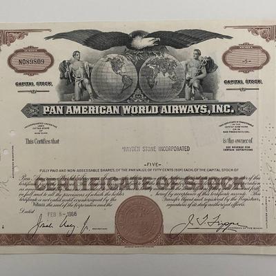 Pan American World Airways, INC Five Shares Certificate of Stock