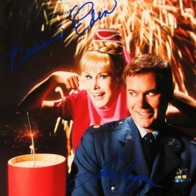 Barbara Eden and Larry Hagman signed promo photo 