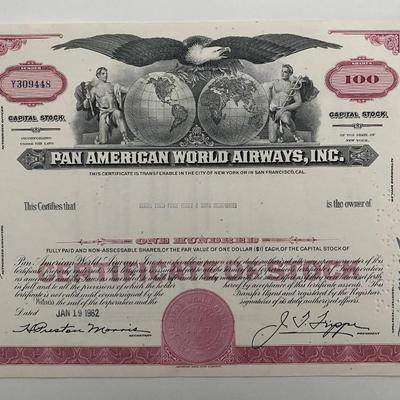 Pan American World Airways, INC One Hundred Shares Certificate of Stock