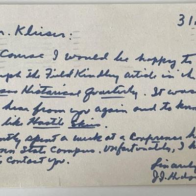 WW2 fighter pilot J.J. Hudson signed note