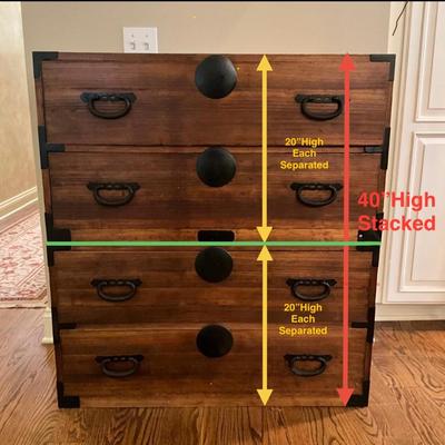 K576 Vintage Japanese Kimono Tansu Two Section Cabinet with Key