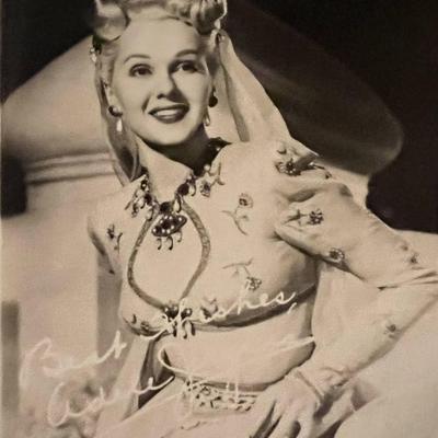 Adele Jergens facsimile signed photo. 3x5 inches