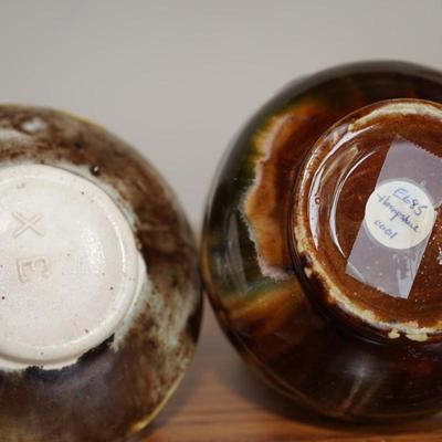 HAMPSHIRE POTTERY TWO HANDLED VASES -ARTS AND CRAFT PERIOD BLENDED GLAZE