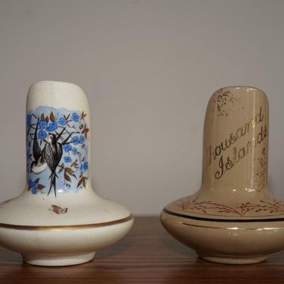 EARLY HAMPSHIRE HANDLED PITCHERS. BIRDS AND BUTTERFLIES
