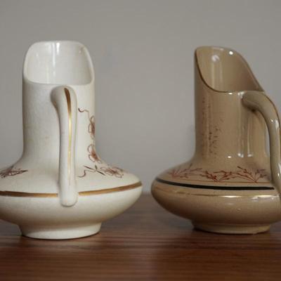 EARLY HAMPSHIRE HANDLED PITCHERS. BIRDS AND BUTTERFLIES