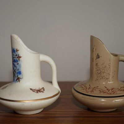 EARLY HAMPSHIRE HANDLED PITCHERS. BIRDS AND BUTTERFLIES