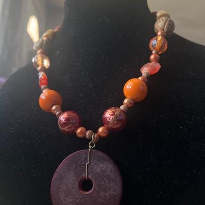 Red and orange beaded necklace