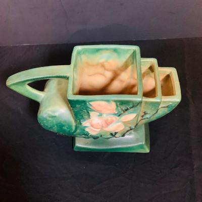 LOT 28: Set of Two (2) Roseville Pottery Pieces- Green Magnolia Cornucopia and Bushberry Cornucopia Vase