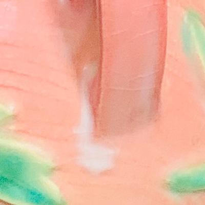 LOT 29: Vintage Roseville Pottery - Clematis Horn Cornucopia Vase and Peony Coral Pink Jug Handled Vase