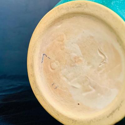 LO 30: Set of Three (3) Vintage Roseville Pottery Pieces- Blue Foxglove Sectioned Vase with Handles, Blue Bushberry Bowl and Green Pine...