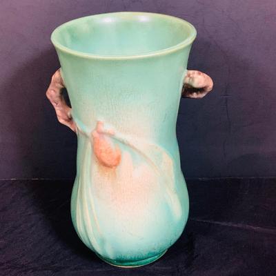 LO 30: Set of Three (3) Vintage Roseville Pottery Pieces- Blue Foxglove Sectioned Vase with Handles, Blue Bushberry Bowl and Green Pine...