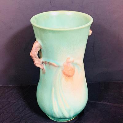 LO 30: Set of Three (3) Vintage Roseville Pottery Pieces- Blue Foxglove Sectioned Vase with Handles, Blue Bushberry Bowl and Green Pine...