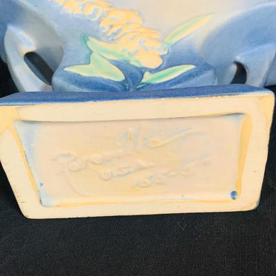 LO 30: Set of Three (3) Vintage Roseville Pottery Pieces- Blue Foxglove Sectioned Vase with Handles, Blue Bushberry Bowl and Green Pine...