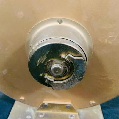 LOT 35: Art Deco Style Wind-up Mechanical Kienzle Brass Desk Clock and a White Ceramic MCM Table Lamp with Teal Colored Shade