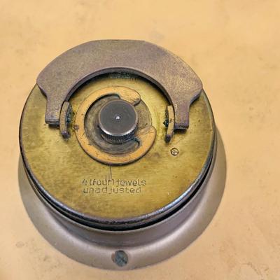 LOT 35: Art Deco Style Wind-up Mechanical Kienzle Brass Desk Clock and a White Ceramic MCM Table Lamp with Teal Colored Shade