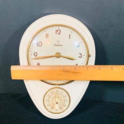 LOT 36: Vintage Junghans Porcelain Art Deck Kitchen Wall Clock with Egg Timer
