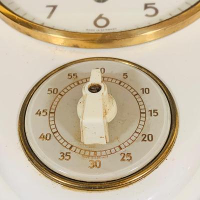 LOT 36: Vintage Junghans Porcelain Art Deck Kitchen Wall Clock with Egg Timer
