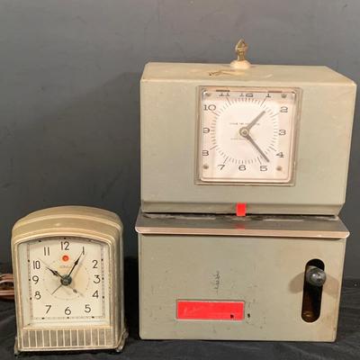 LOT 37: Vintage Latham Manual Punch Time Clock Model 2121 and Telechron Electric Alarm Clock Model 711