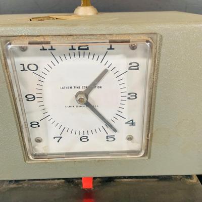 LOT 37: Vintage Latham Manual Punch Time Clock Model 2121 and Telechron Electric Alarm Clock Model 711