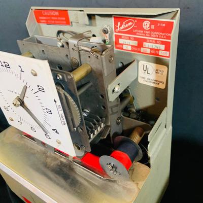 LOT 37: Vintage Latham Manual Punch Time Clock Model 2121 and Telechron Electric Alarm Clock Model 711