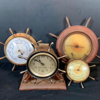 LOT 39: Nautical Ship’s Wheel Style Clock and Barometers