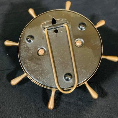 LOT40: Vintage Nautical Compass In Wood Box, Ships Wheel Barometers and Kaiser Desk Clock