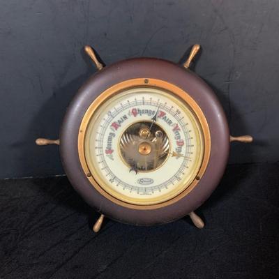 LOT40: Vintage Nautical Compass In Wood Box, Ships Wheel Barometers and Kaiser Desk Clock