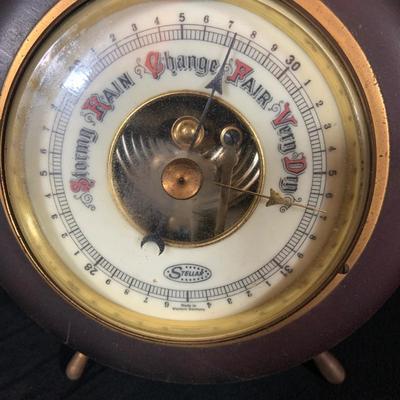 LOT40: Vintage Nautical Compass In Wood Box, Ships Wheel Barometers and Kaiser Desk Clock