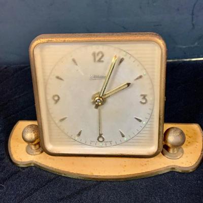 LOT40: Vintage Nautical Compass In Wood Box, Ships Wheel Barometers and Kaiser Desk Clock