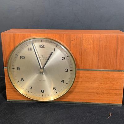 LOT 43: Collection of Wood Mounted Clock, Barometer and Thermometers Including Junghans Battery Desk Clock, Airguide Barometer, and More