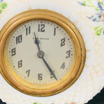 LOT 47; Vintage/Antique Beautiful Hand Painted Floral Vases and a Mechanical New Haven Floral Desk Clock
