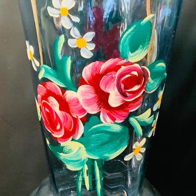 LOT 47; Vintage/Antique Beautiful Hand Painted Floral Vases and a Mechanical New Haven Floral Desk Clock