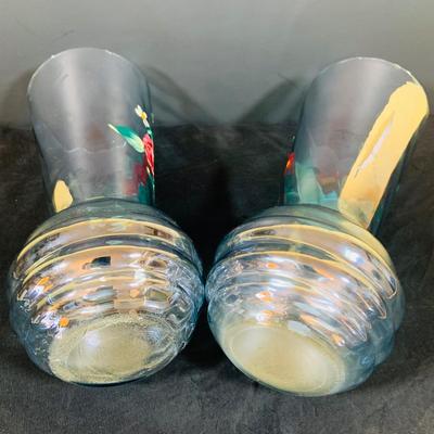 LOT 47; Vintage/Antique Beautiful Hand Painted Floral Vases and a Mechanical New Haven Floral Desk Clock