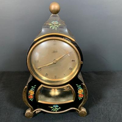 LOT 48: Vintage Floral Mechanical 400 Day Clock Collection by Schatz and More Including a Floral Sainte-Helene Thermometer